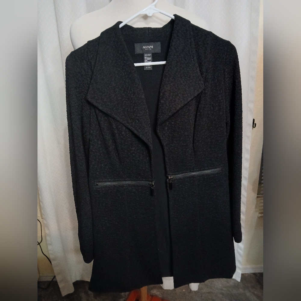 Alfani Women's Black Textured Coat Petite